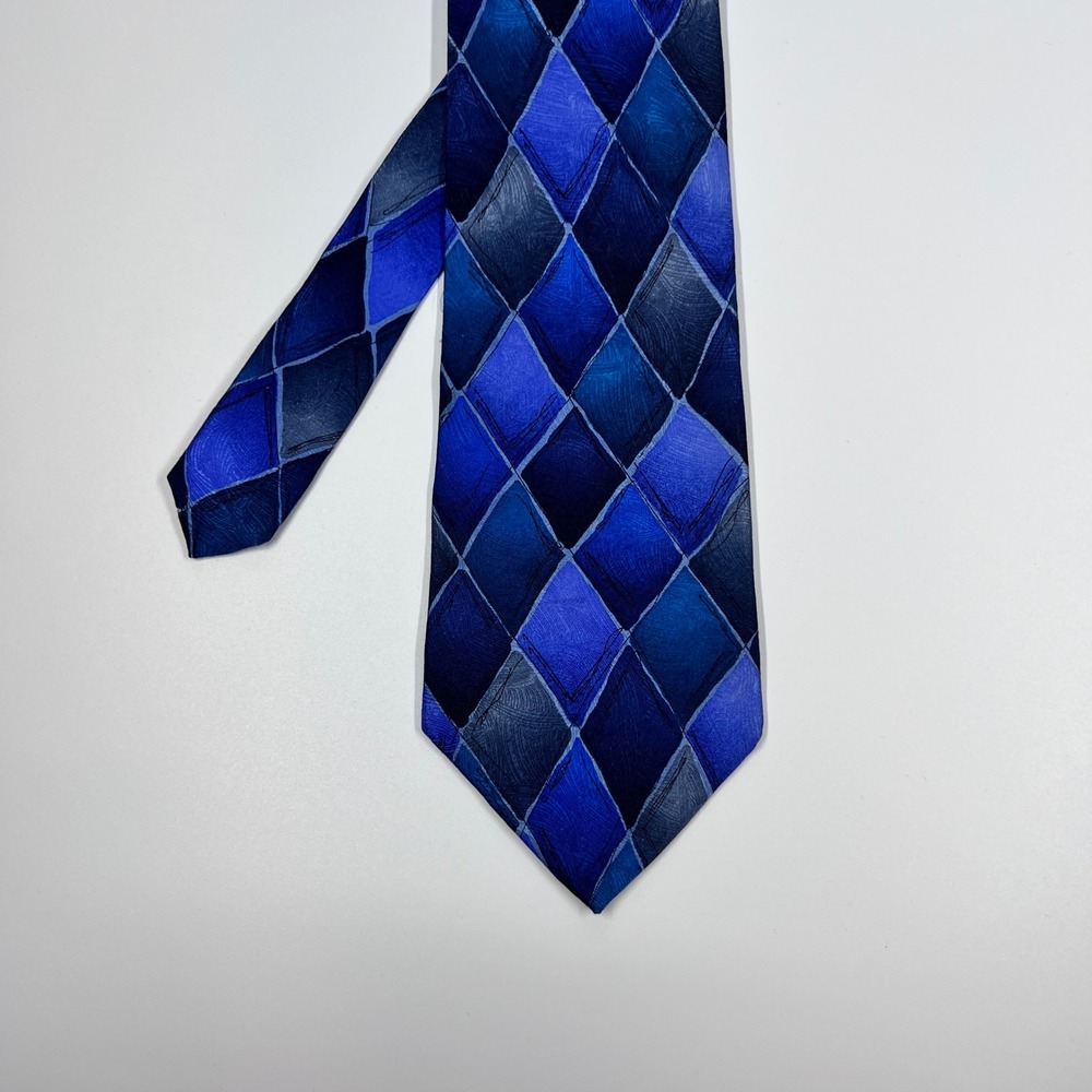 J. Garcia Blue Necktie Argyle Diamond Silk Collection Fourteen Mens One Size